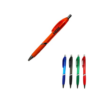 Clear Color Screamer Retractable Pen w/Rubber Grip