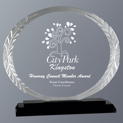 Clear Oval Accent Glass on Black Crystal Base, Medium (7-7/8"x 7"H)