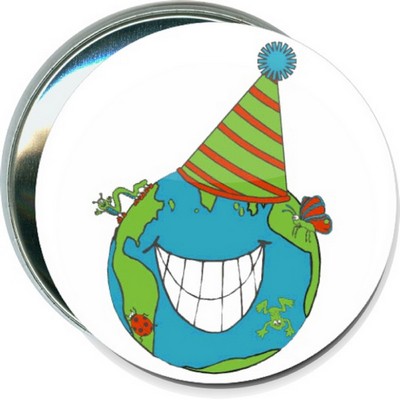 Earth Day - Smiling Earth w/Party Hat - 3'' Round Button