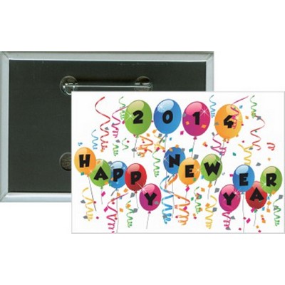 New Year - Happy New Year 2014 - 3'' x 2'' Rect. Button
