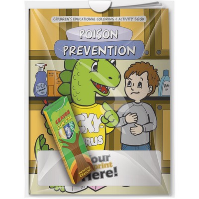 Combo Pack -"Poison Prevention Dinosaur" Coloring Book & 4-Pack of Crayon (Imprinted) in a Poly Bag