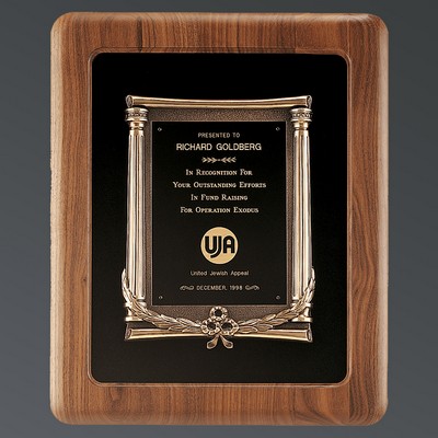 Genuine American Walnut Plaque with Antique Bronze One-Piece Frame and Black Brass Plate, 14"x17"