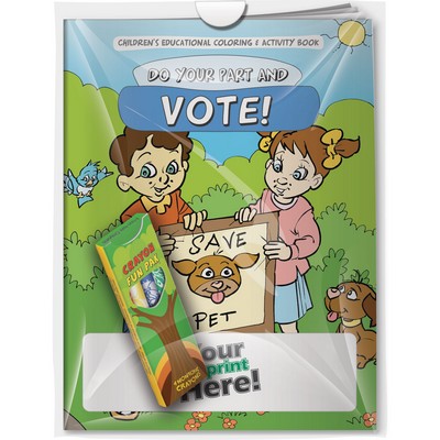 Combo Pack - "Do Your Part & Vote" Coloring Book & 4-Pack of Crayon in a Poly Bag
