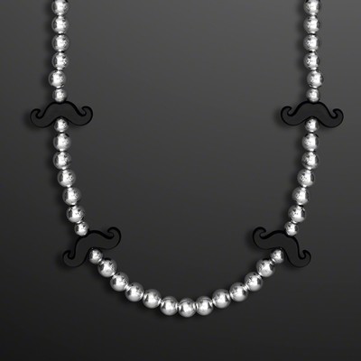 36" Black Mustache Beads on Silver Strands (NON-Light Up) - BLANK