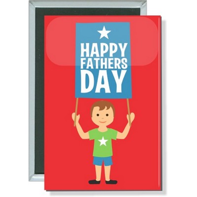 Fathers Day - Happy Fathers Day, Boy w/Flag Rect. Button - (2''x 3'')