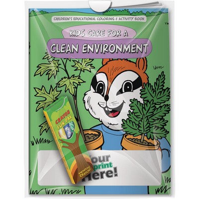 Combo Pack - "Kids Care for a Clean Environment" Coloring Book & 4-Pack of Crayon in a Poly Bag