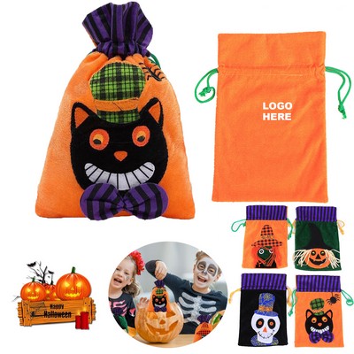 Custom Halloween Drawstring Bag Candy Tote Velvet Trick-or-Treat Bags for Gift