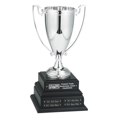 15" Perpetual Trophy w/10 ¼" Silver Cup on Black Base & 16 Plates