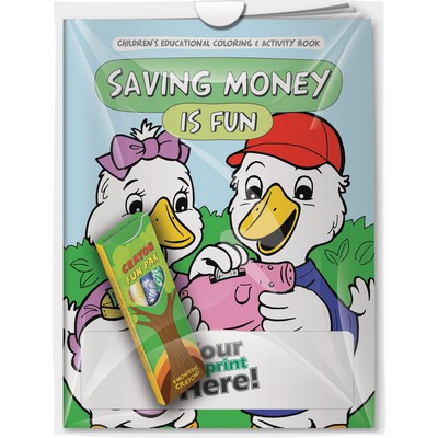 Combo Pack - "Saving Money is Fun" Coloring Book & 4-Pack of Crayon in a Poly Bag