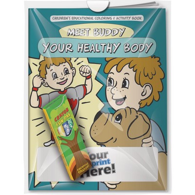 Combo Pack - "Meet Buddy: Your Healthy Body" Coloring Book & 4-Pack of Crayon in a Poly Bag