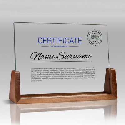 Crystal Mirror Award Plaque With Wooded Base
