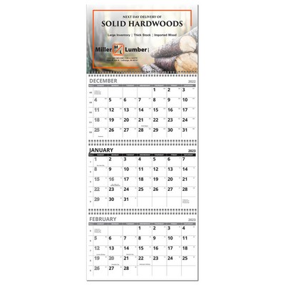 3 Month View Full Color Wall Calendar - 13" Wide