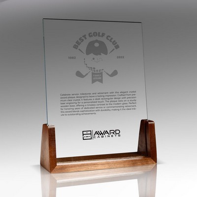 Glass Award Plaque With Wooden Base