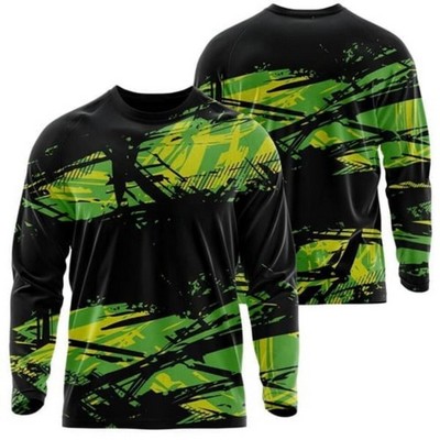 75D Milk Silk Fluorescent Digital Print Men's Long Sleeve T-Shirt - 5.3 oz