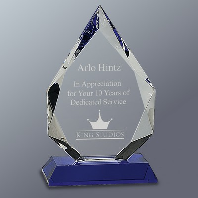 Crystal Faceted Diamond Award Series w/Blue Crystal Base, Small (5"x8"H)