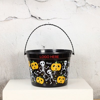 Halloween Plastic Bucket with Handle Fruit and Candy Storage